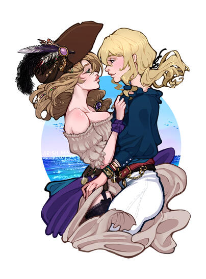 Jean Grunhildr and Lisa Minci Genshin impact Jeanlisa ship romantic art pirates fanart